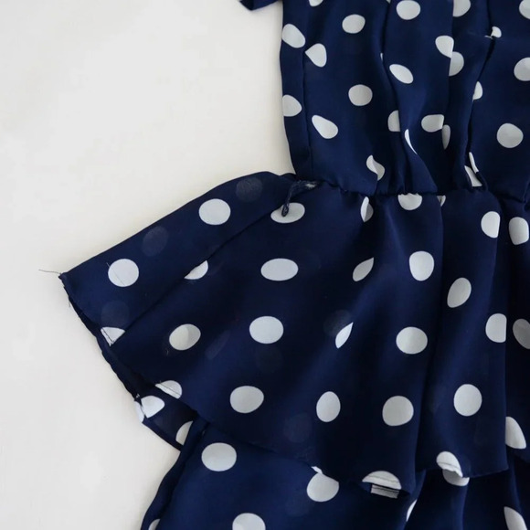 Vintage Hrlsten Navy  Polka Dot Short Sleeve Midi Dress Size 10 - Picture 9 of 15